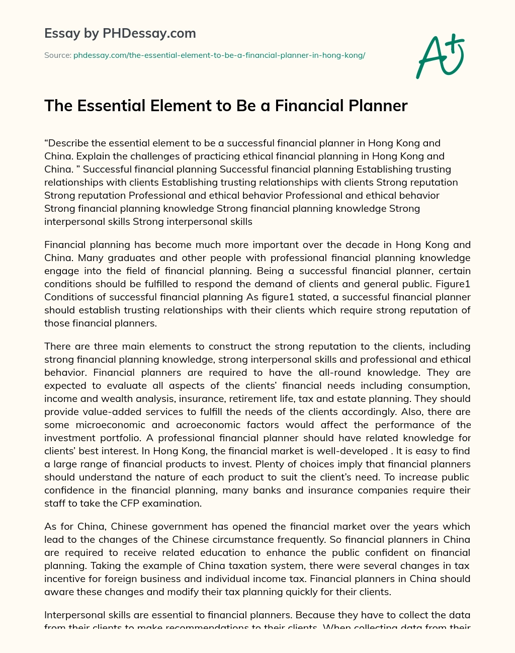 The Essential Element to Be a Financial Planner essay
