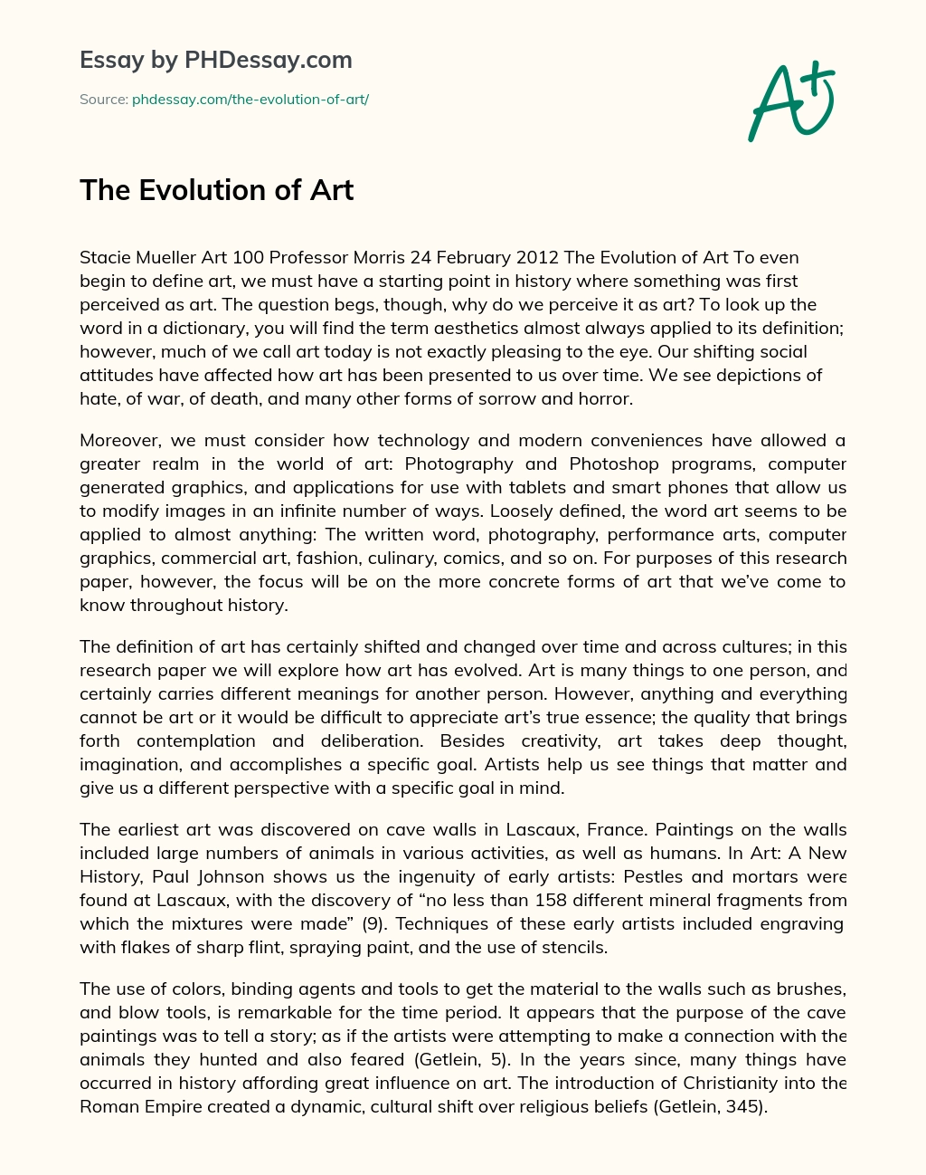 The Evolution of Art essay