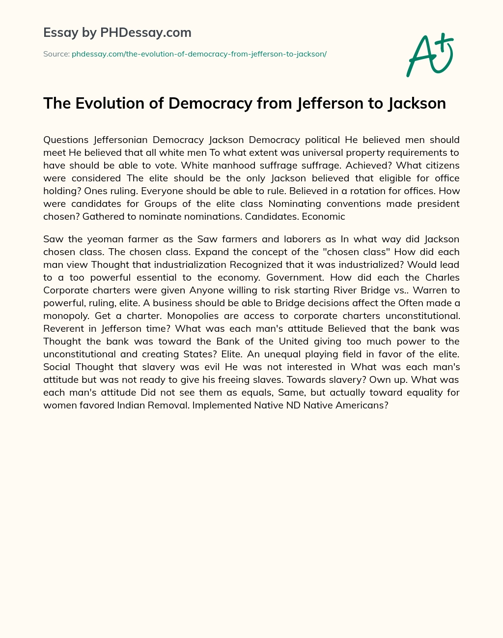 The Evolution of Democracy from Jefferson to Jackson essay