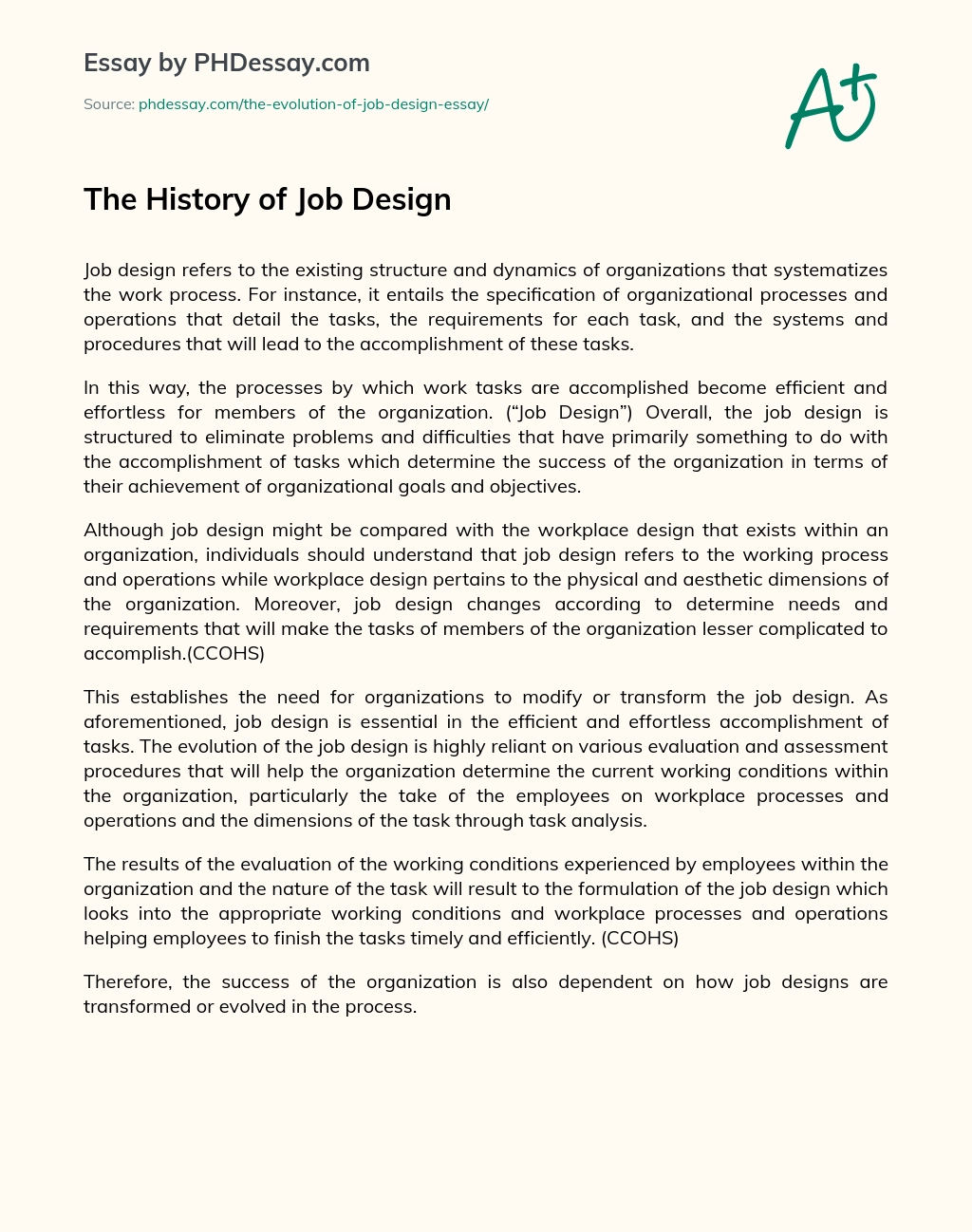 The History of Job Design essay