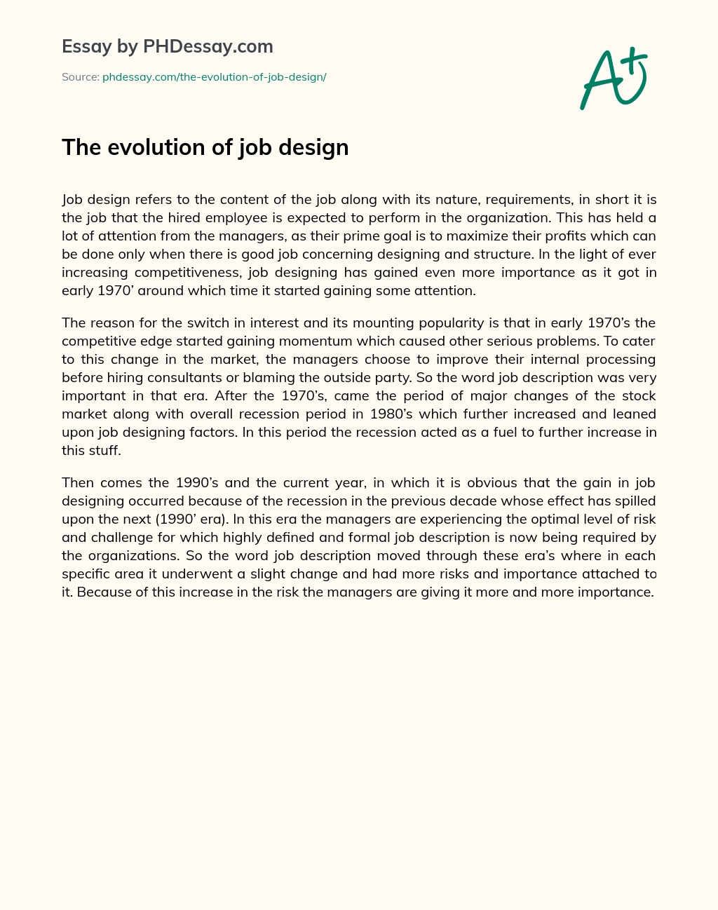 The evolution of job design essay