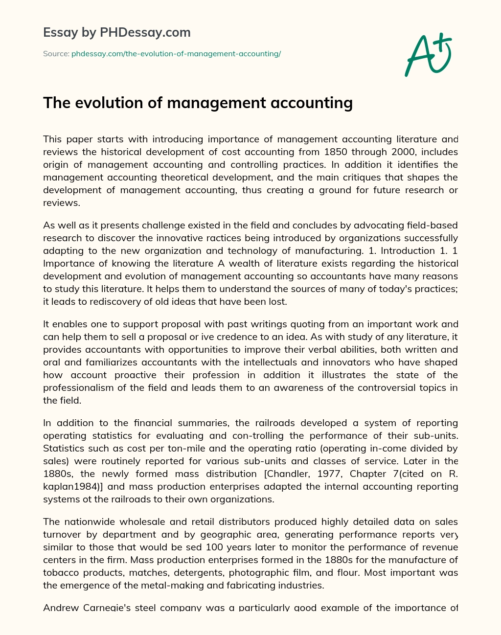 The evolution of management accounting essay