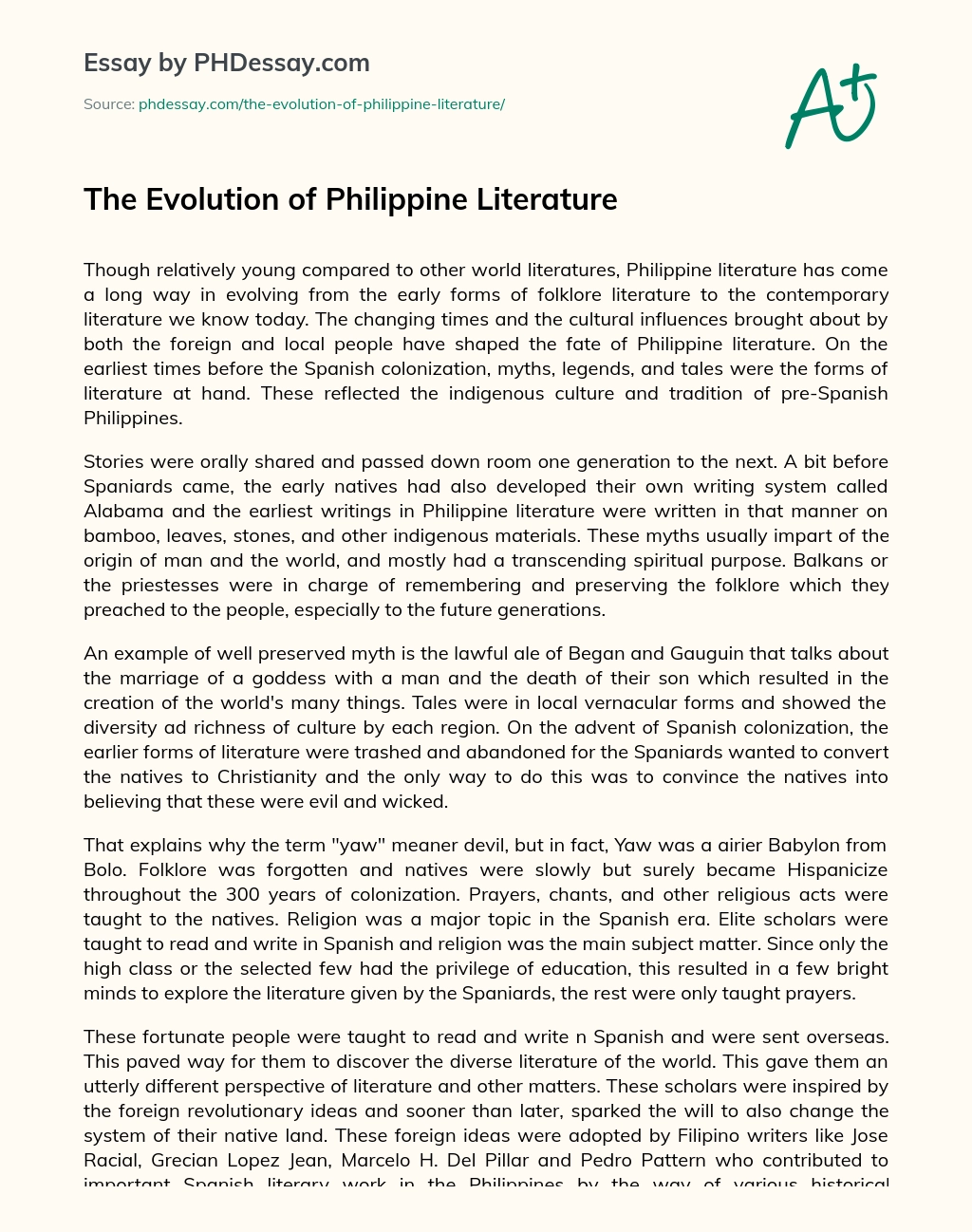 The Evolution of Philippine Literature essay