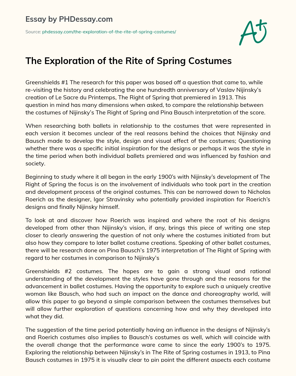 The Exploration of the Rite of Spring Costumes essay