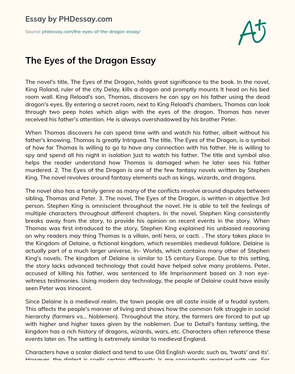 The Eyes of the Dragon Essay essay