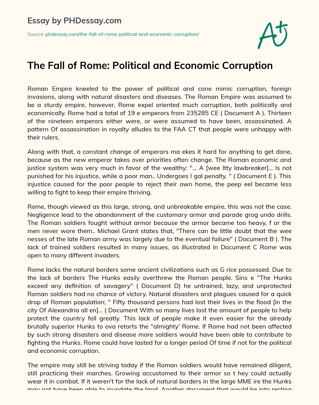 The Fall of Rome: Political and Economic Corruption essay