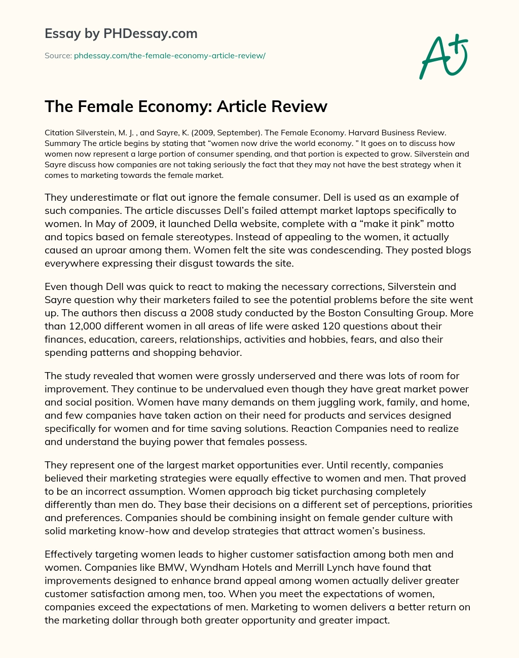The Female Economy: Article Review essay