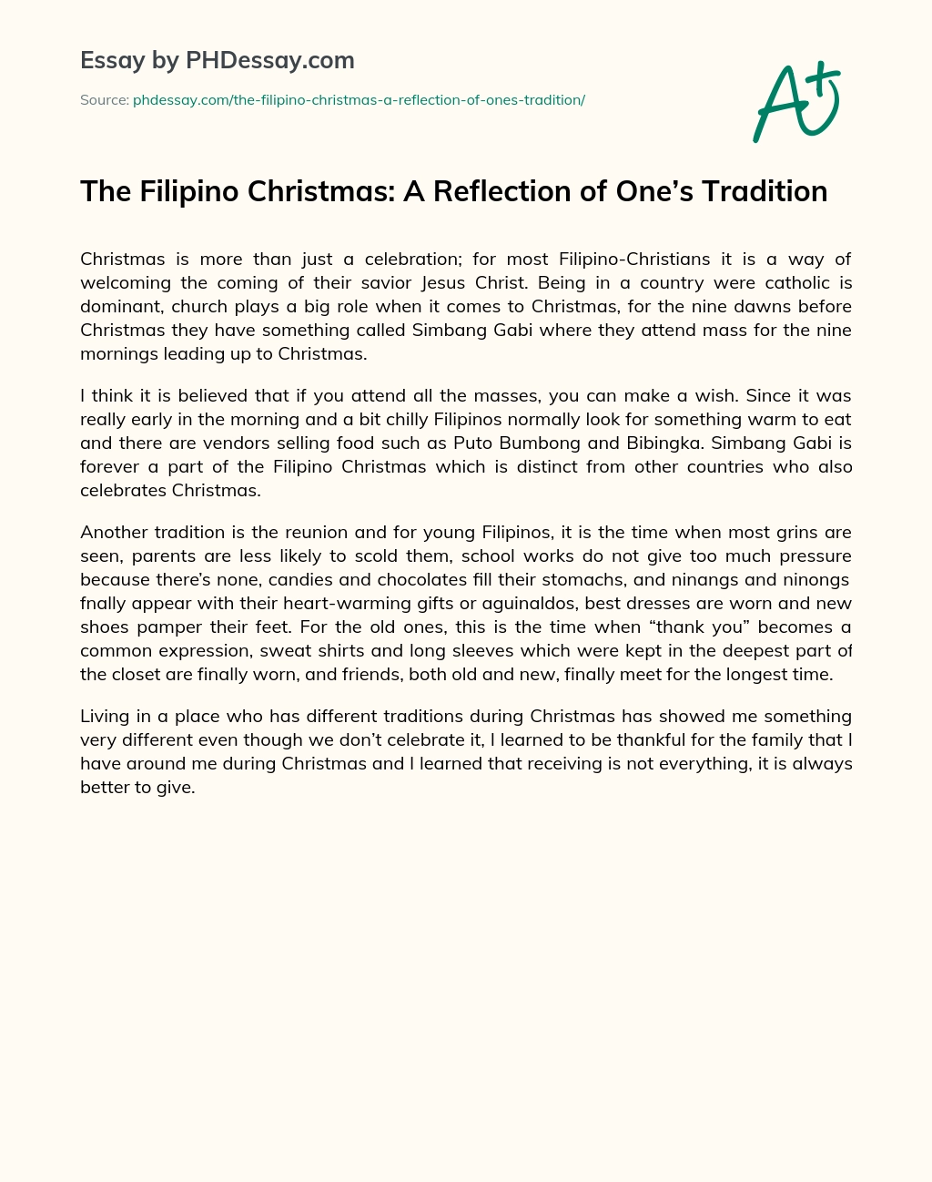 The Filipino Christmas: A Reflection of One’s Tradition essay
