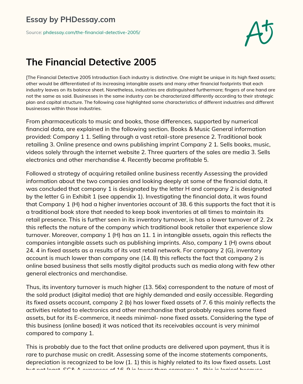 The Financial Detective 2005 essay