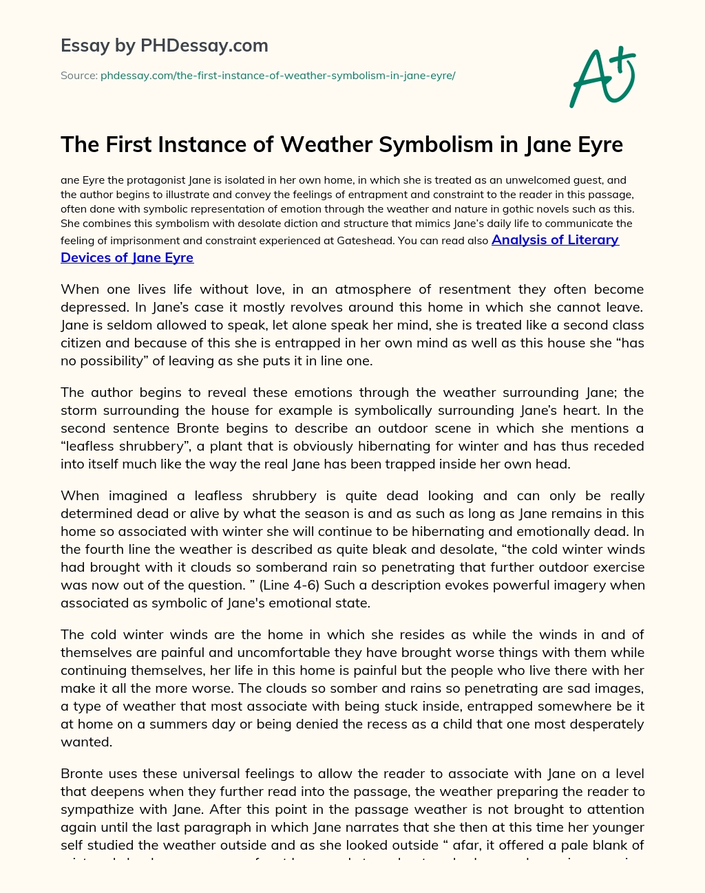 The First Instance of Weather Symbolism in Jane Eyre essay