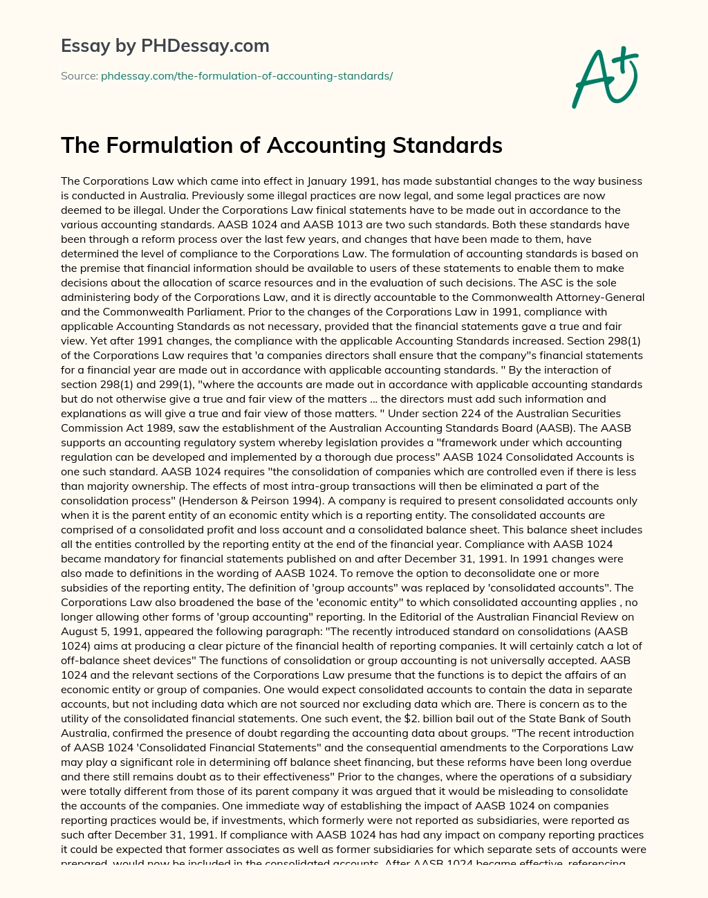 The Formulation of Accounting Standards essay