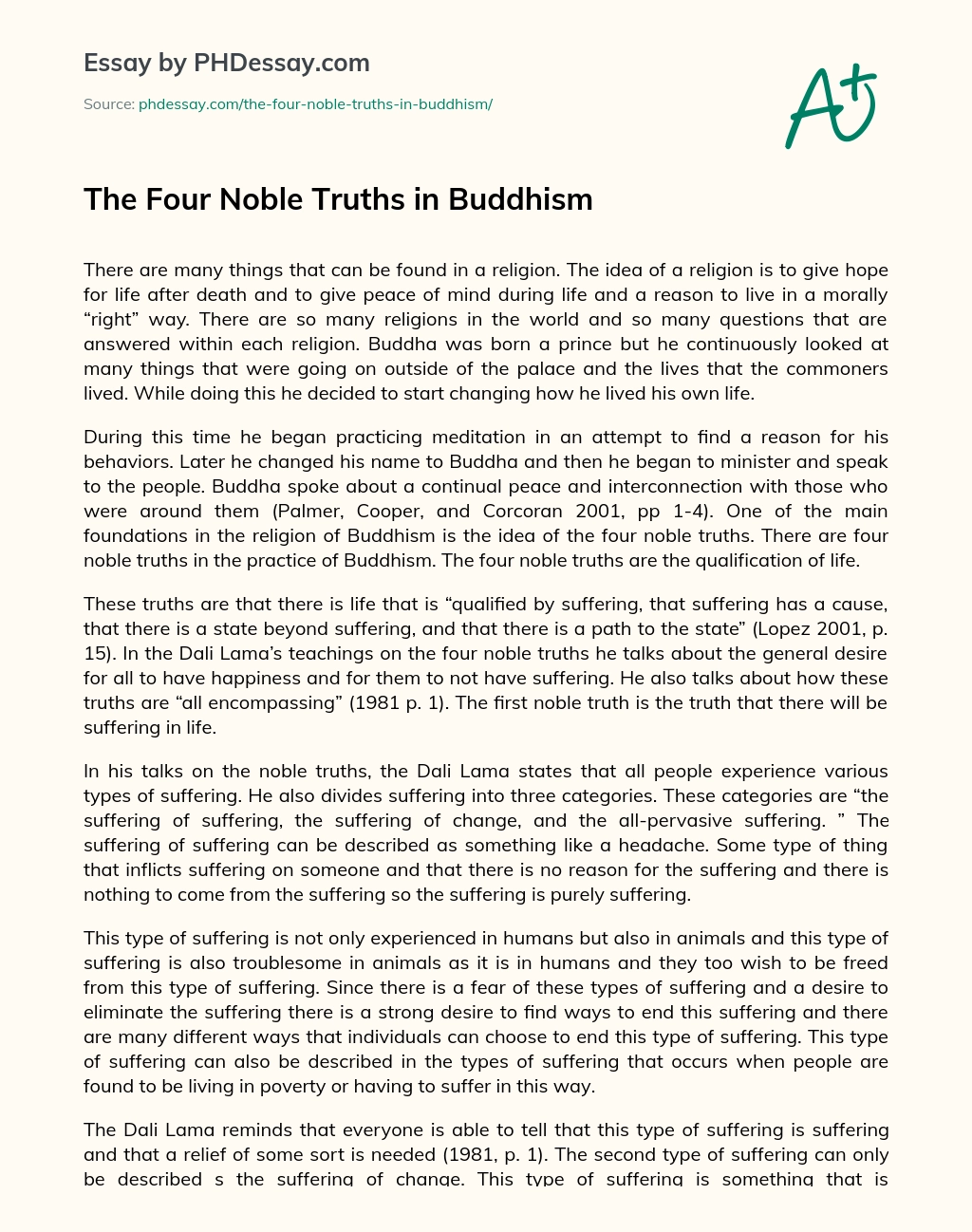 The Four Noble Truths in Buddhism essay