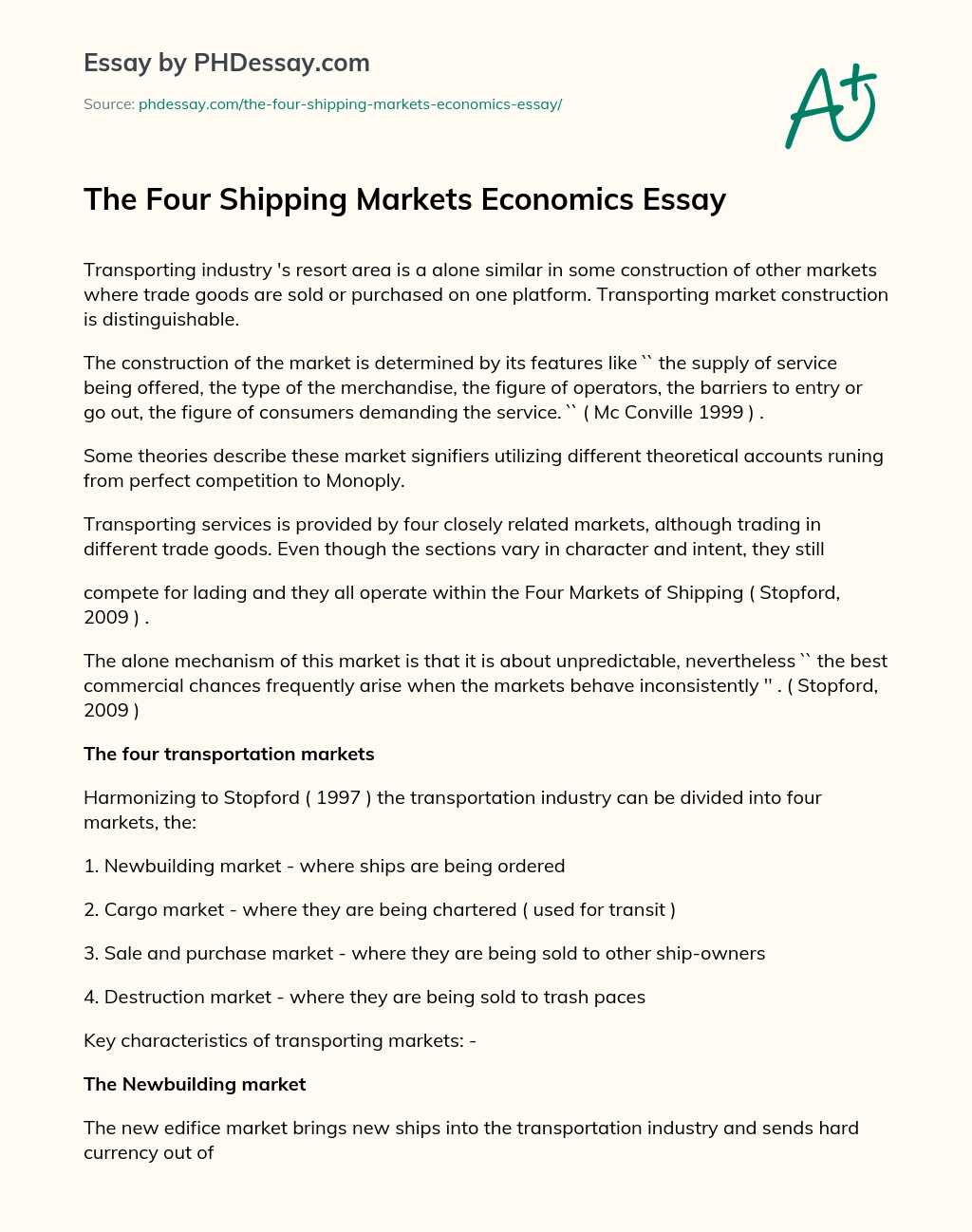 The Four Shipping Markets Economics Essay essay