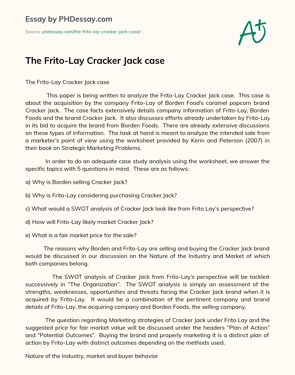 The Frito-Lay Cracker Jack case essay
