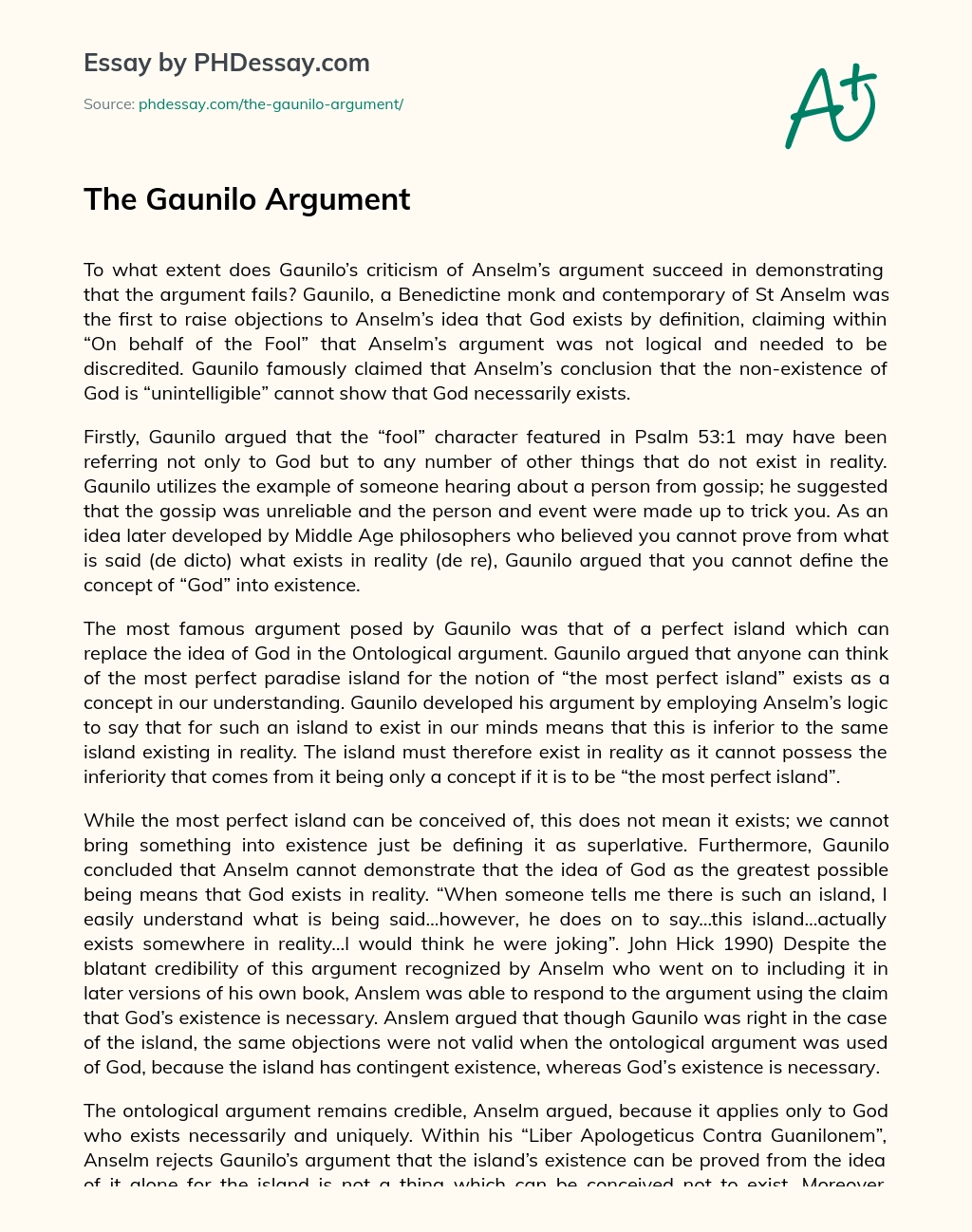 The Gaunilo Argument essay