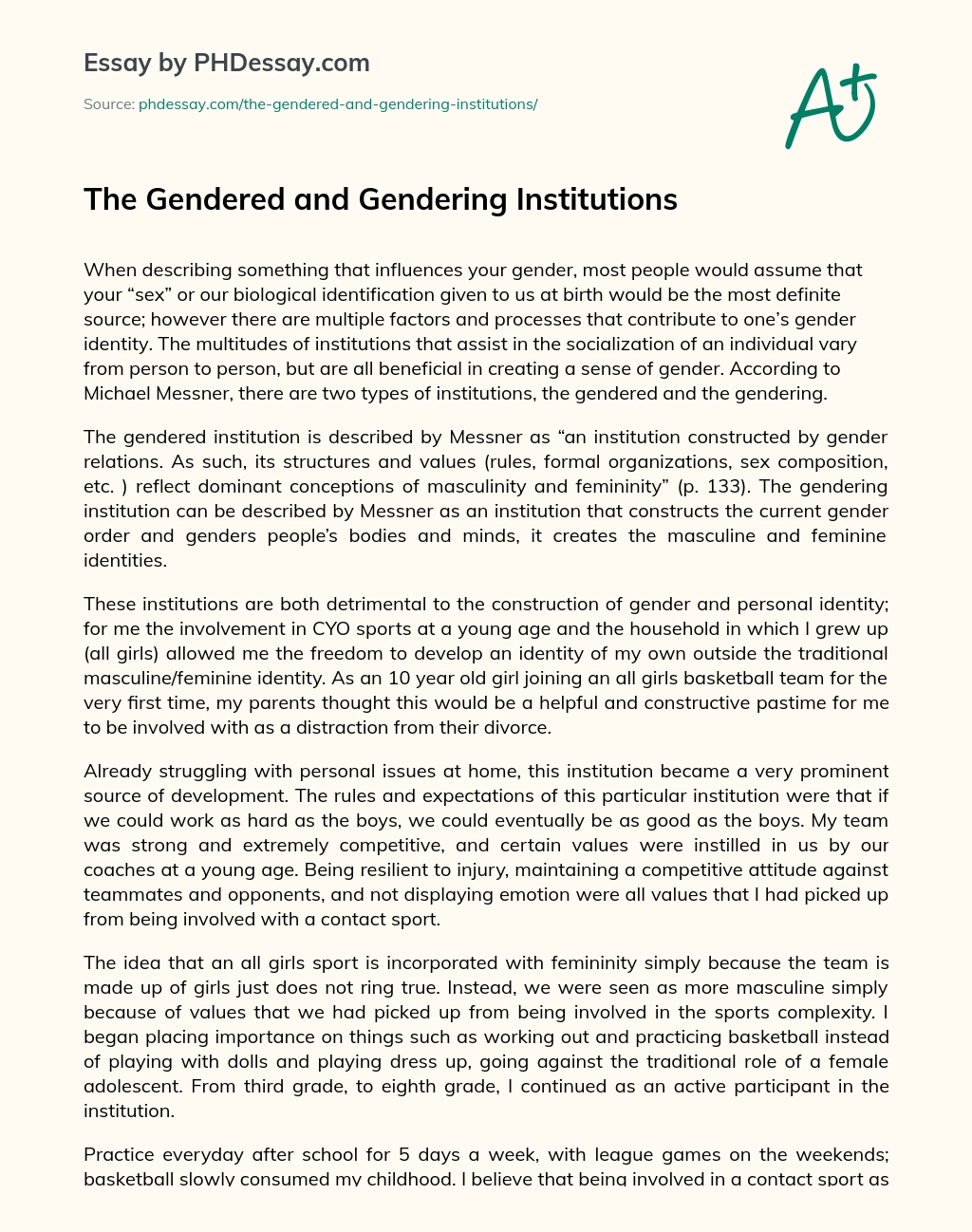 The Gendered and Gendering Institutions essay