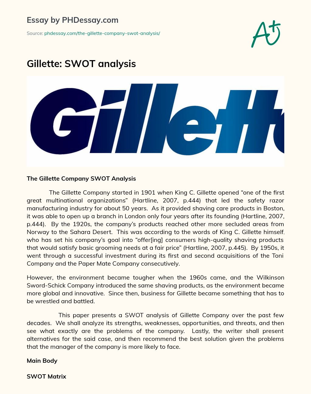 Gillette: SWOT Analysis essay