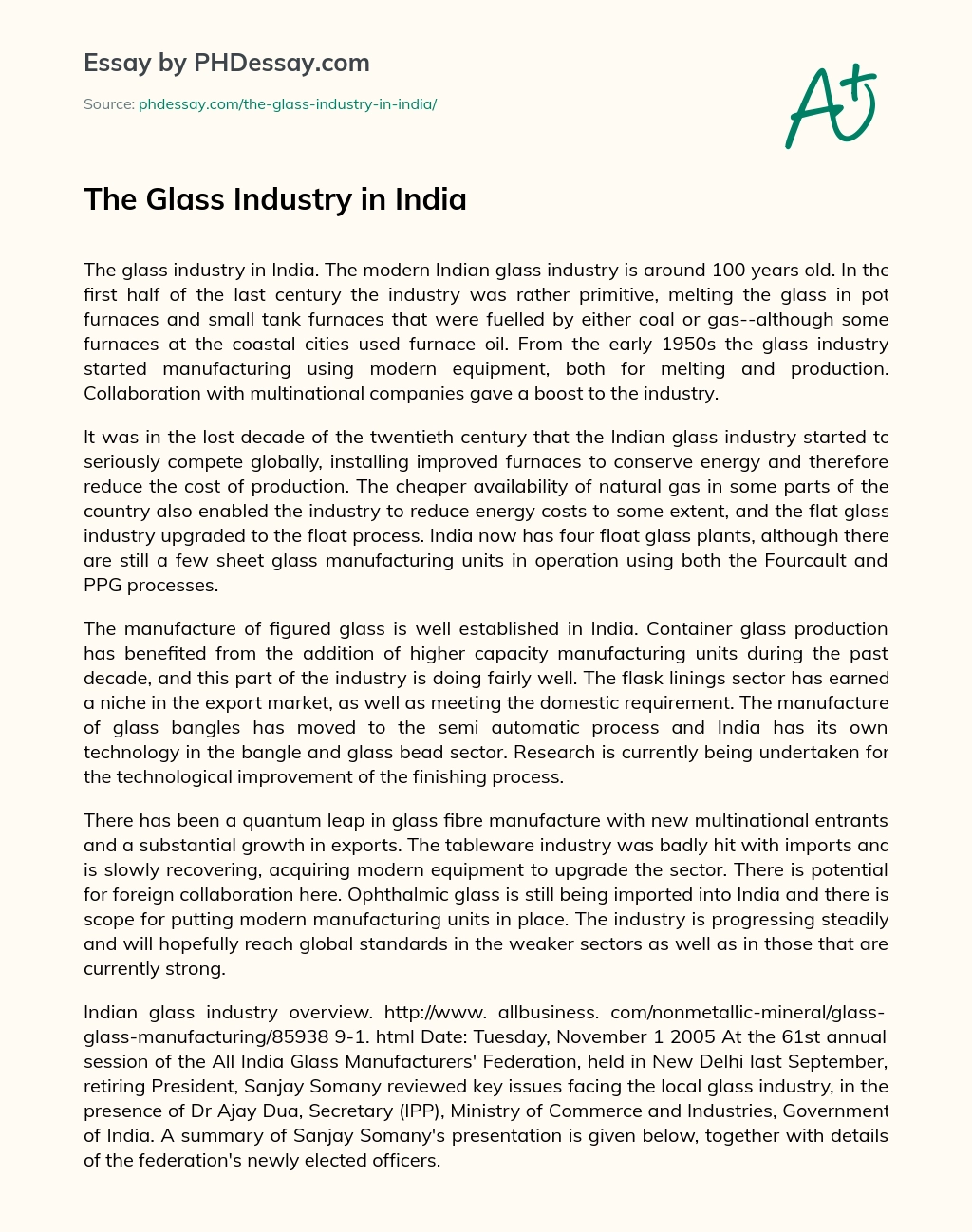 The Glass Industry in India essay