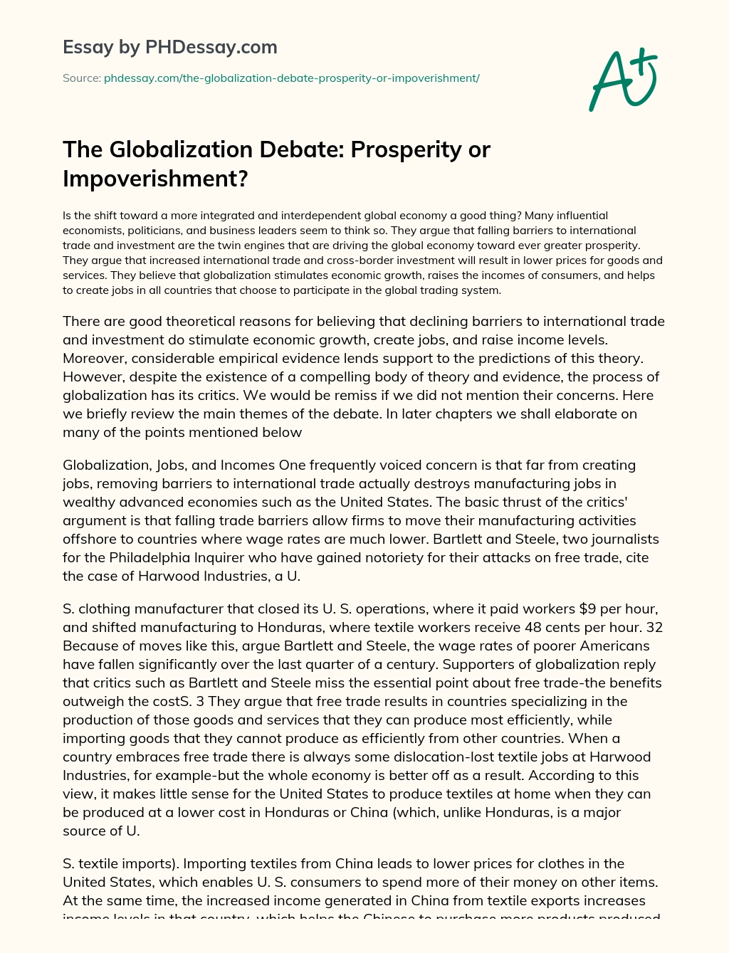The Globalization Debate: Prosperity or Impoverishment? essay