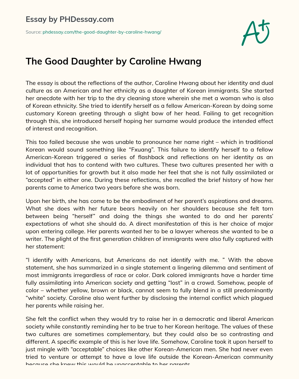 The Good Daughter by Caroline Hwang essay