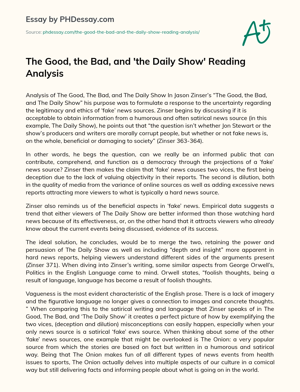 The Good, the Bad, and ‘the Daily Show’ Reading Analysis essay