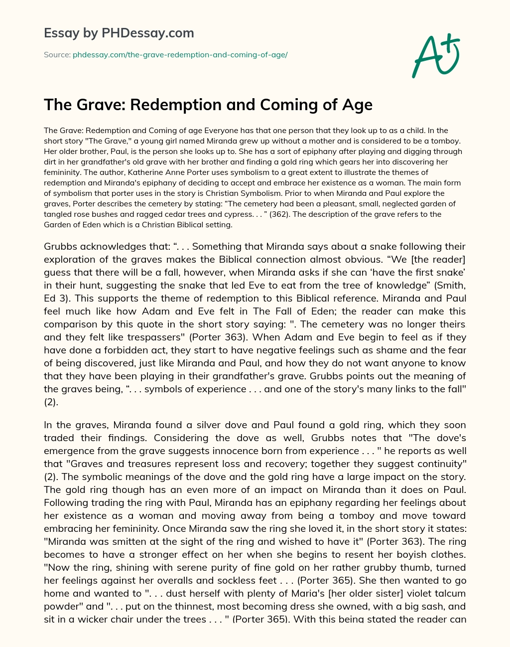 The Grave: Redemption and Coming of Age essay