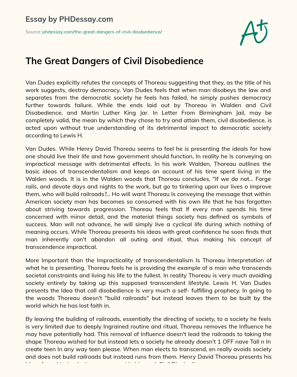 The Great Dangers of Civil Disobedience essay