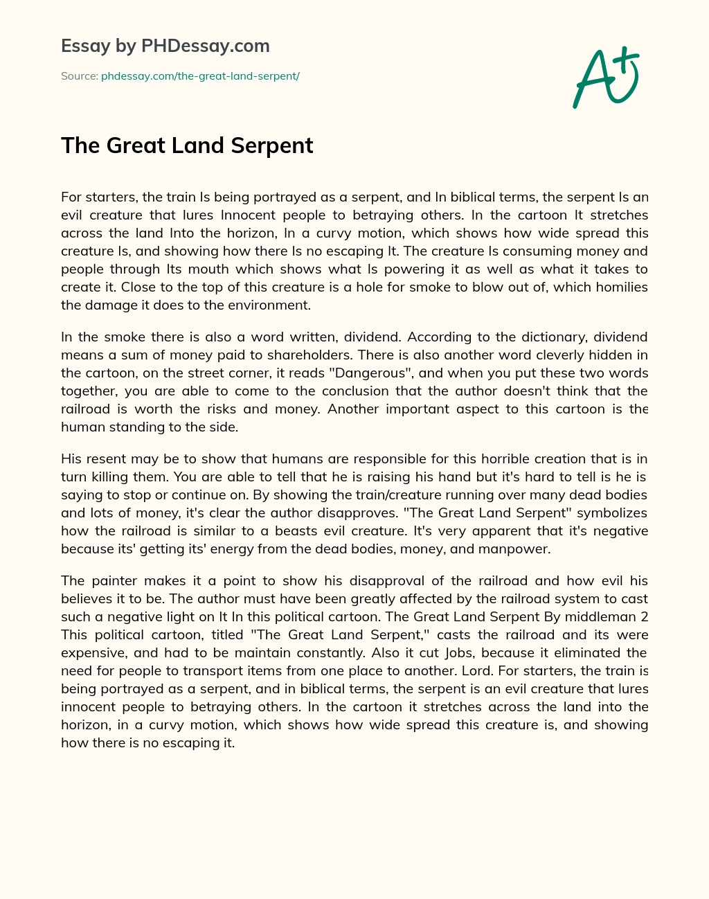 The Great Land Serpent essay