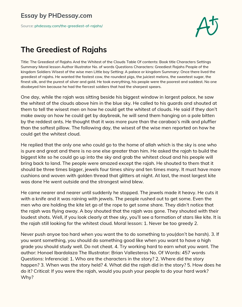The Greediest of Rajahs essay