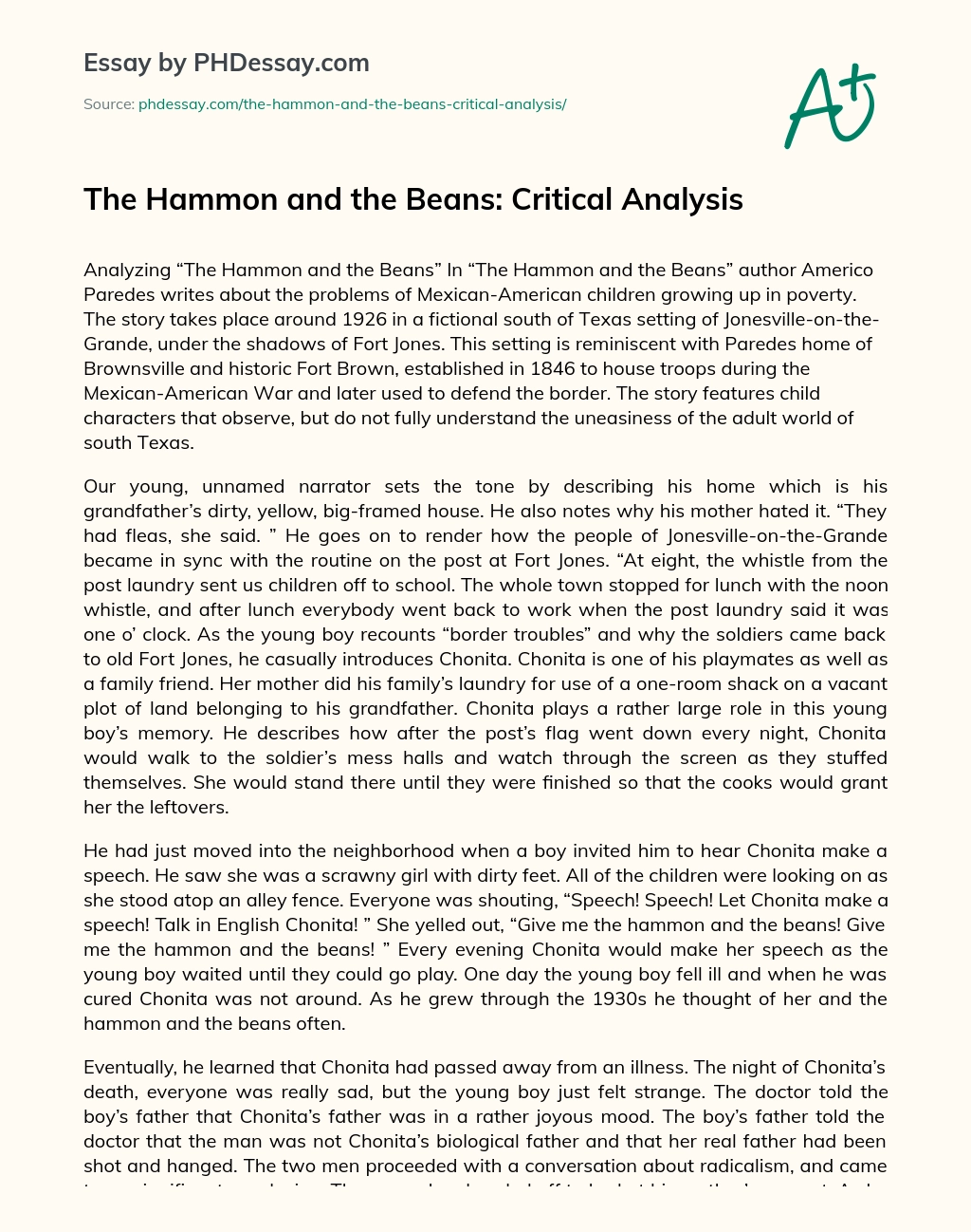 The Hammon and the Beans: Critical Analysis essay