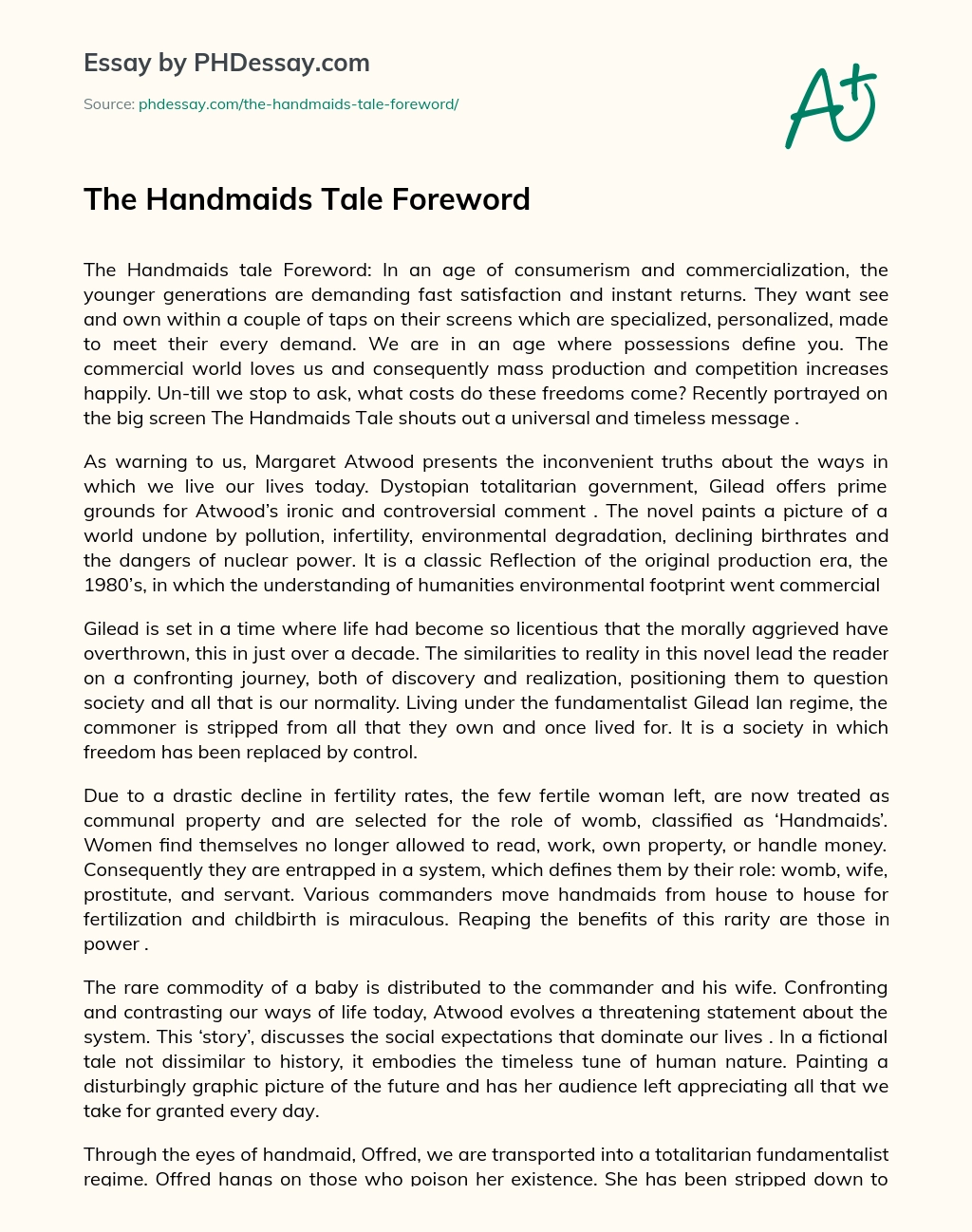 The Handmaids Tale Foreword essay
