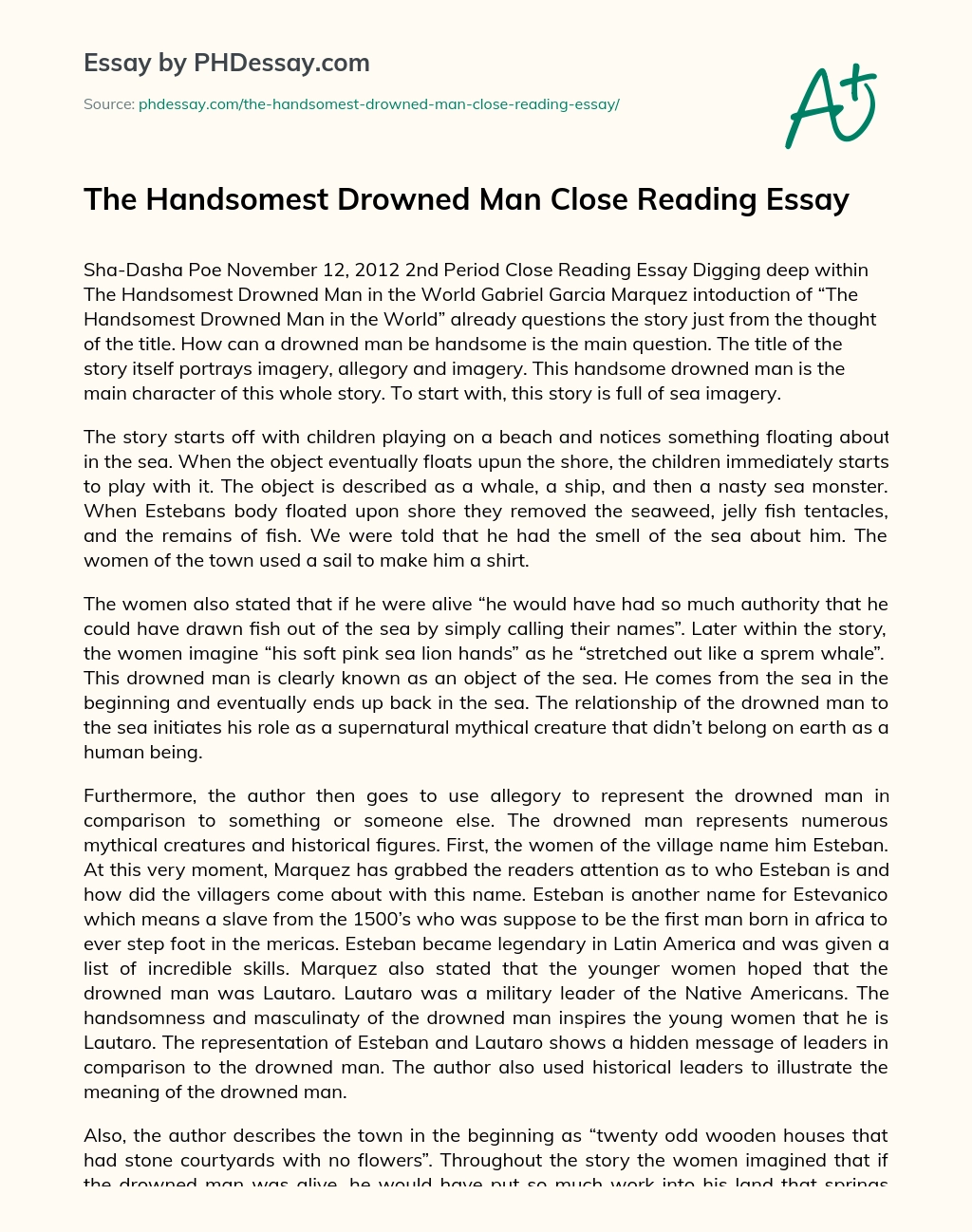 The Handsomest Drowned Man Close Reading Essay essay