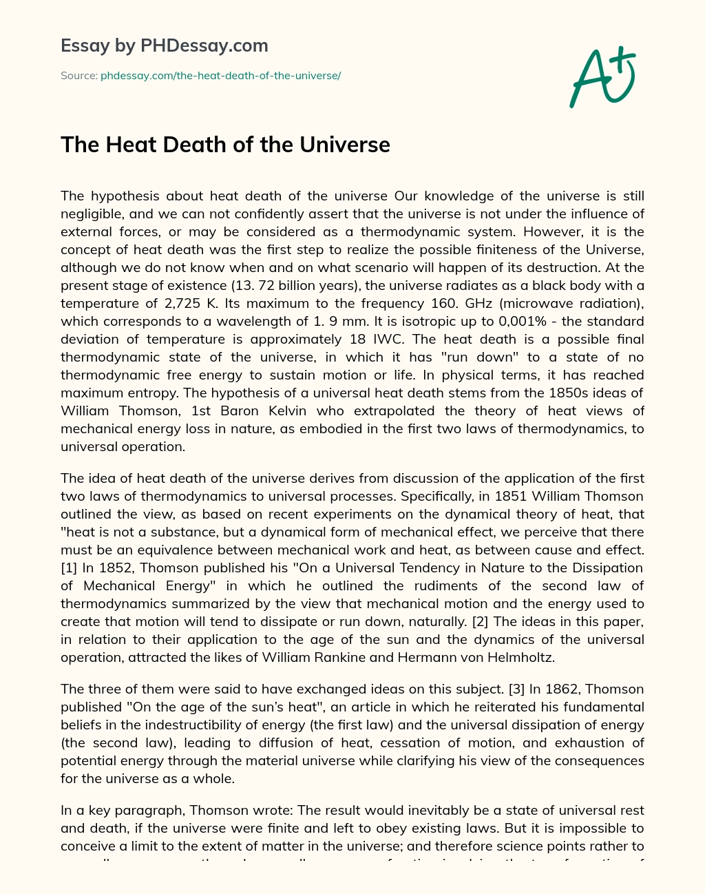 The Heat Death of the Universe essay