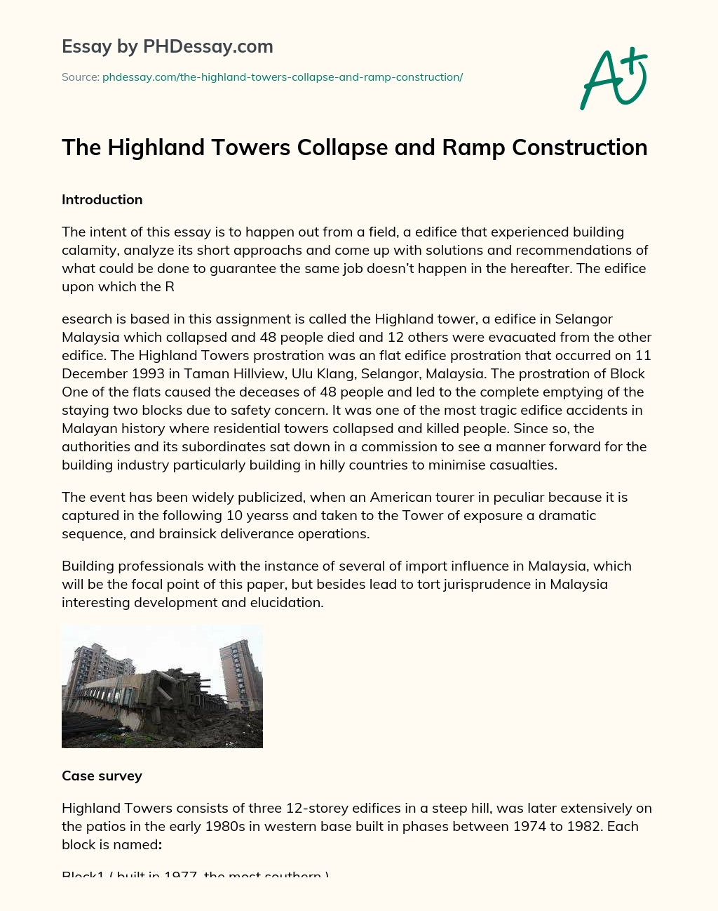 The Highland Towers Collapse and Ramp Construction essay