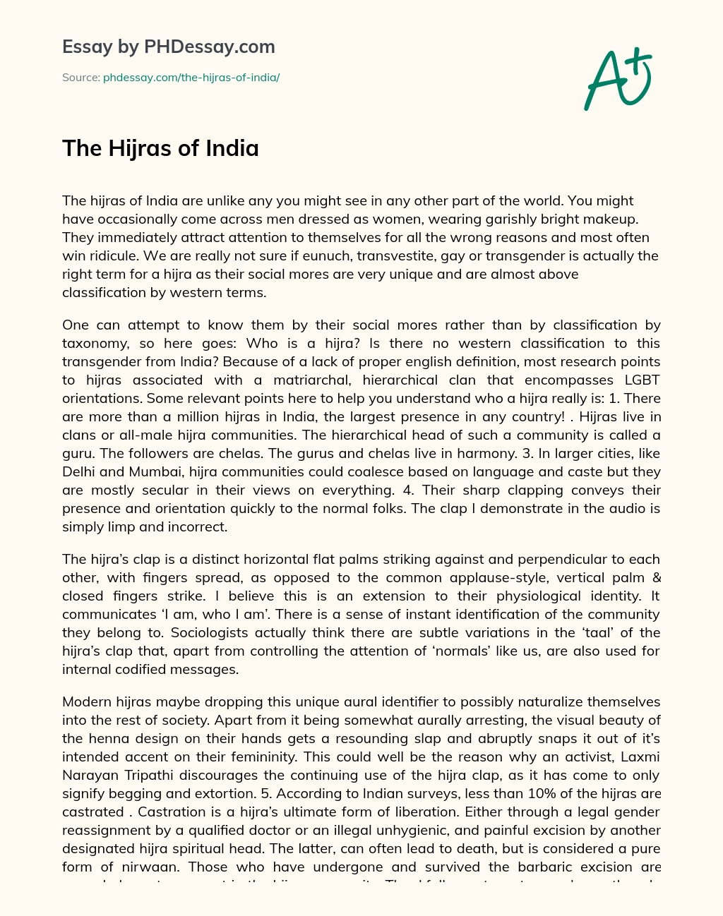 The Hijras of India essay