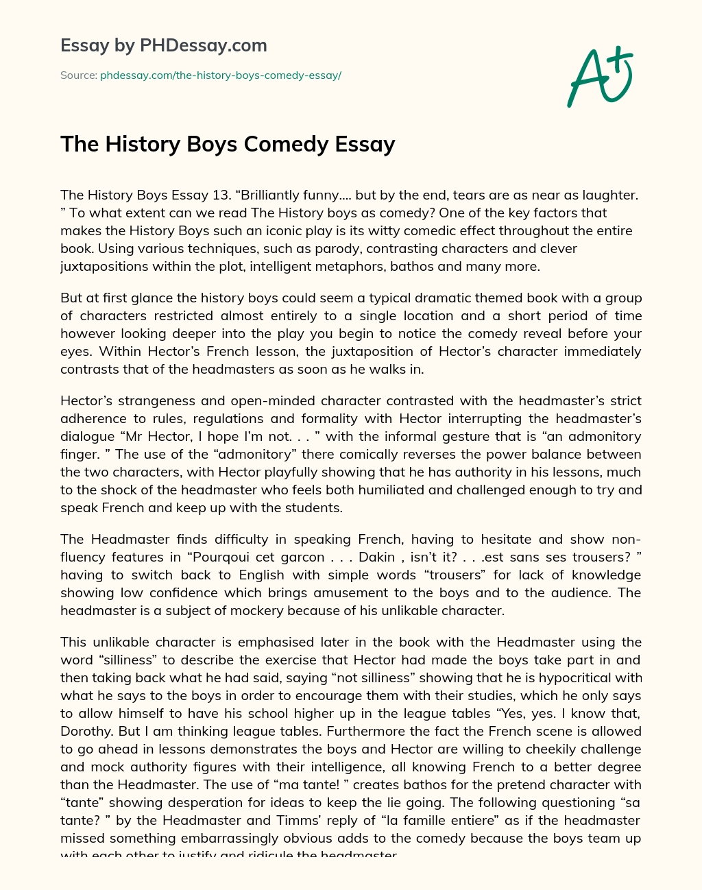 The History Boys Comedy Essay essay