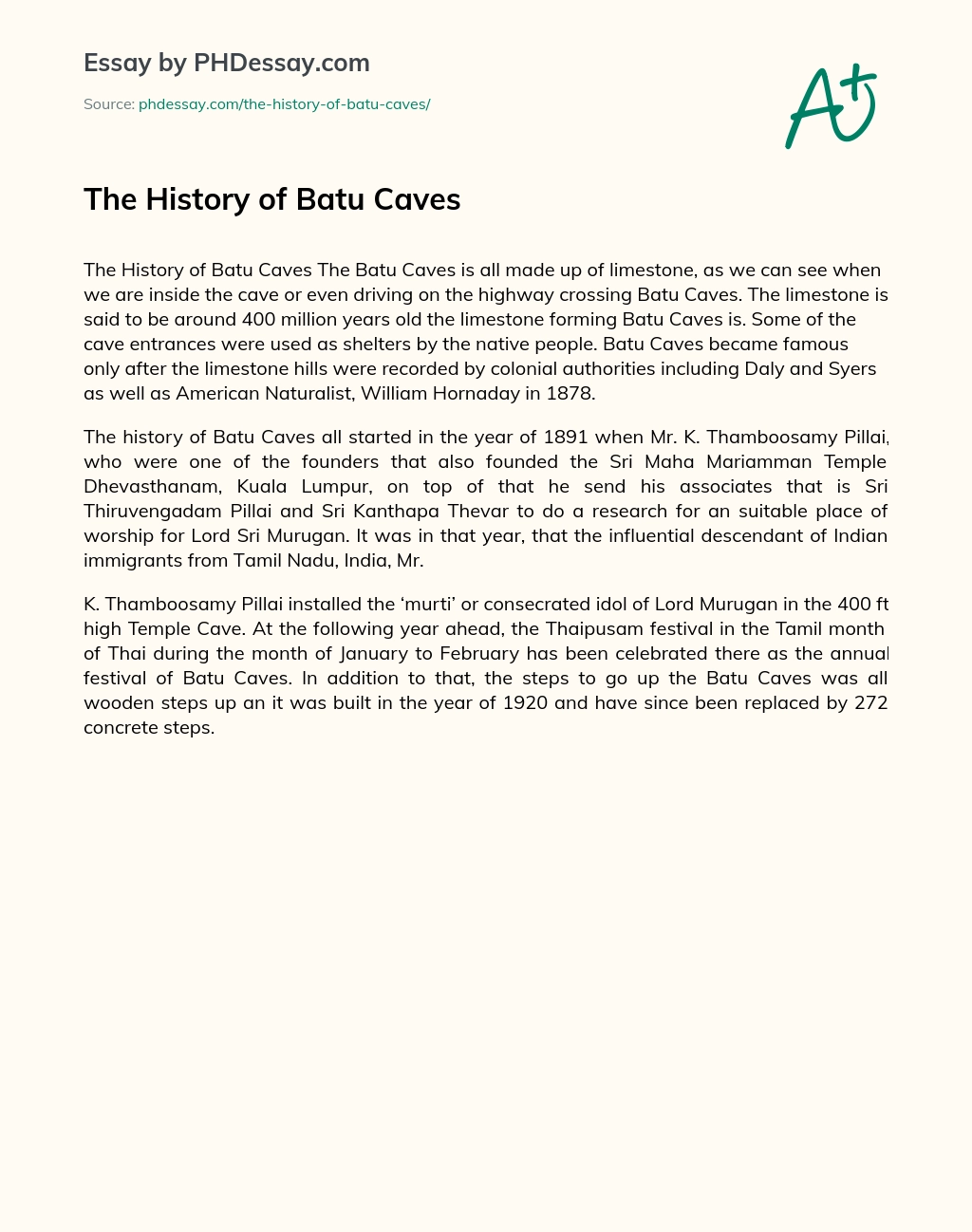 The History of Batu Caves essay