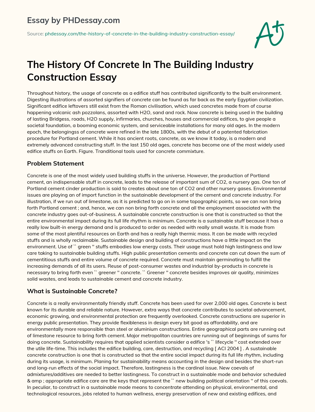 The History Of Concrete In The Building Industry essay