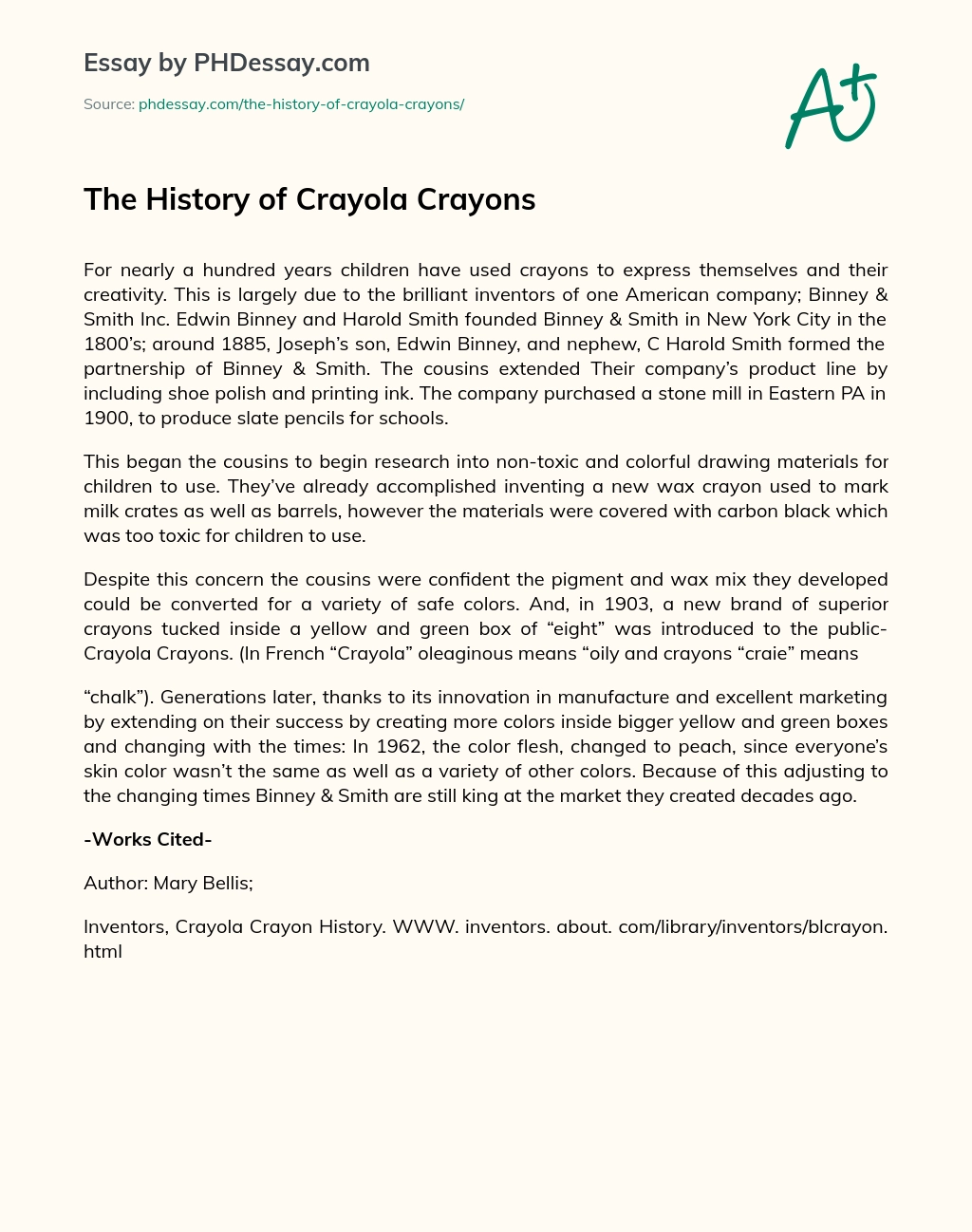 The History of Crayola Crayons essay