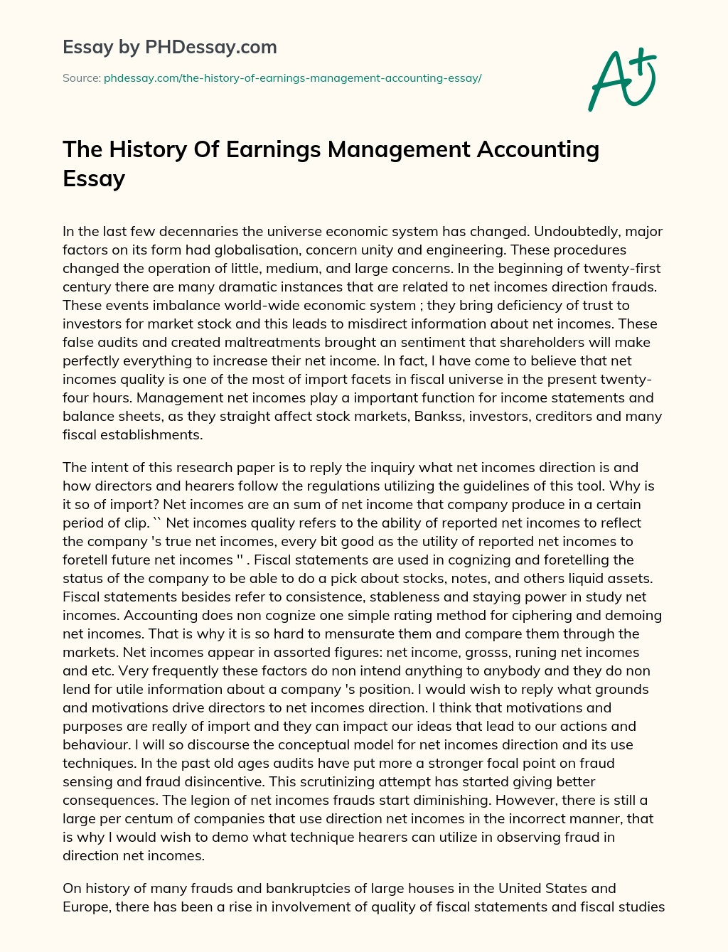 The History Of Earnings Management Accounting Essay essay