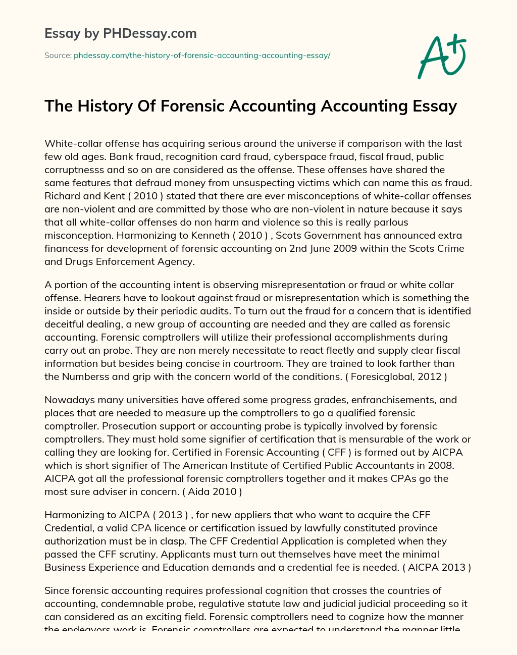 The History Of Forensic Accounting Accounting Essay essay