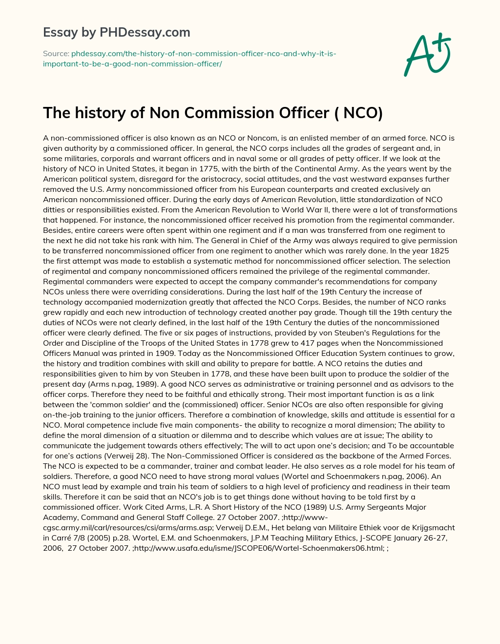 The history of Non Commission Officer ( NCO) essay
