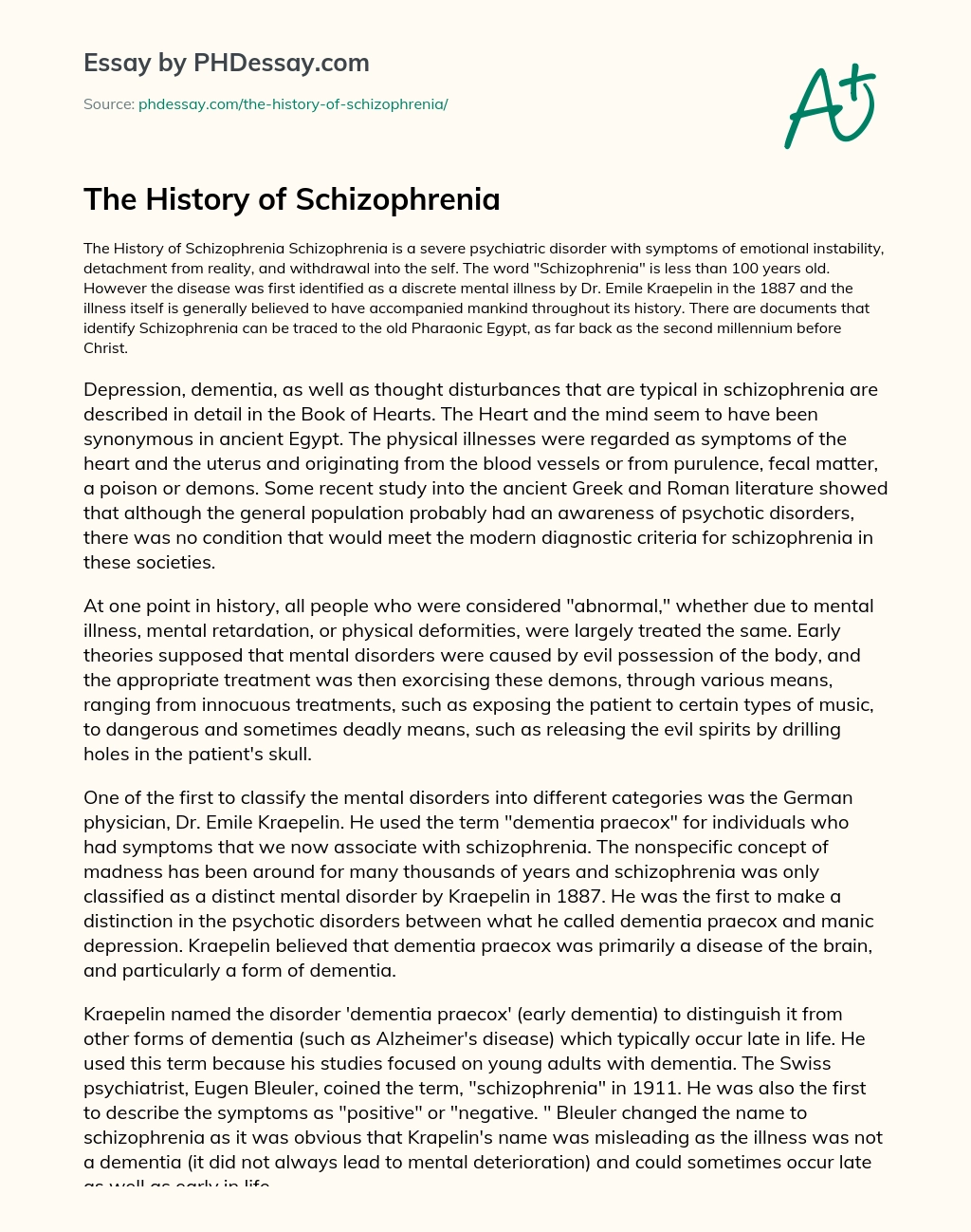 The History of Schizophrenia essay