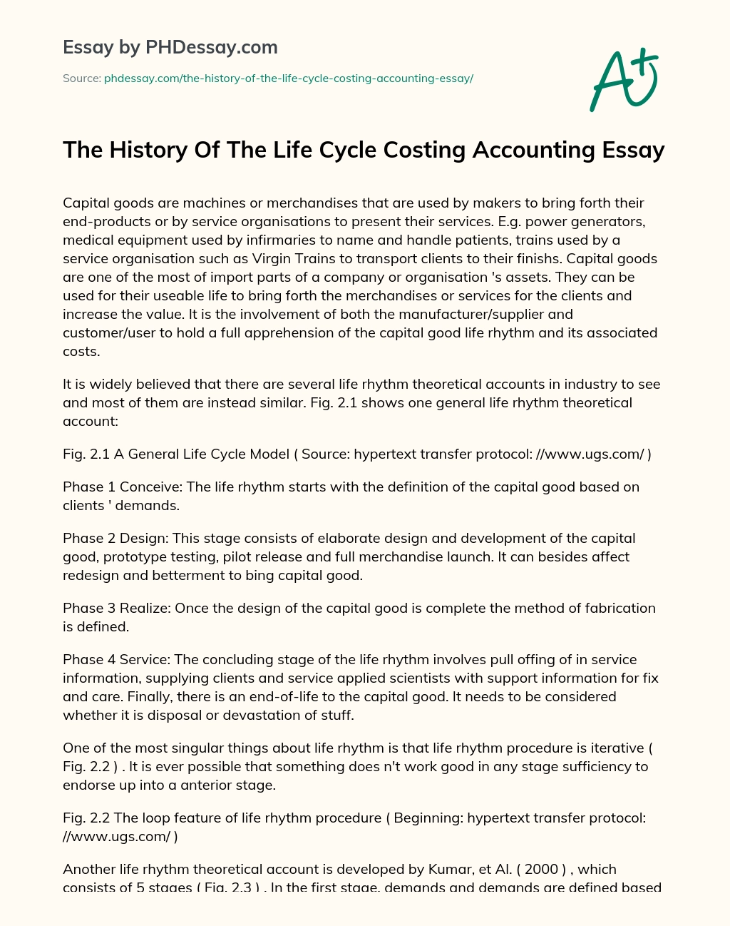 The History Of The Life Cycle Costing Accounting Essay essay