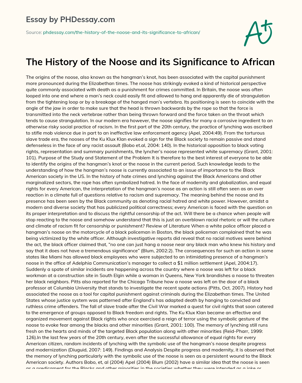 The History of the Noose and its Significance to African essay