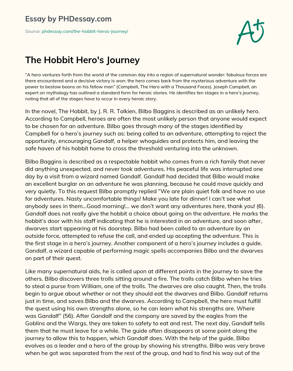 The Hobbit Hero’s Journey essay