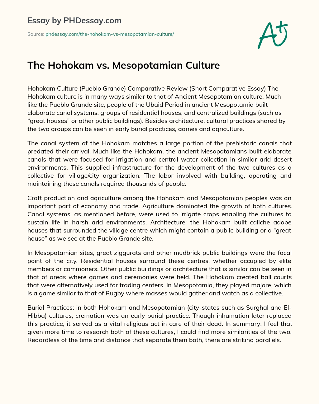 The Hohokam vs. Mesopotamian Culture essay