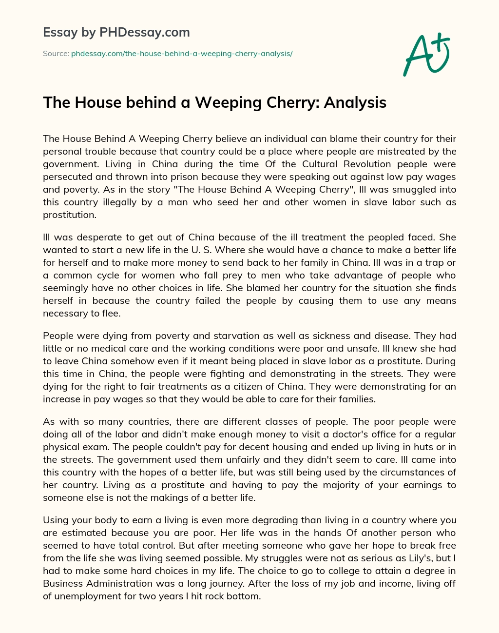 The House behind a Weeping Cherry: Analysis essay