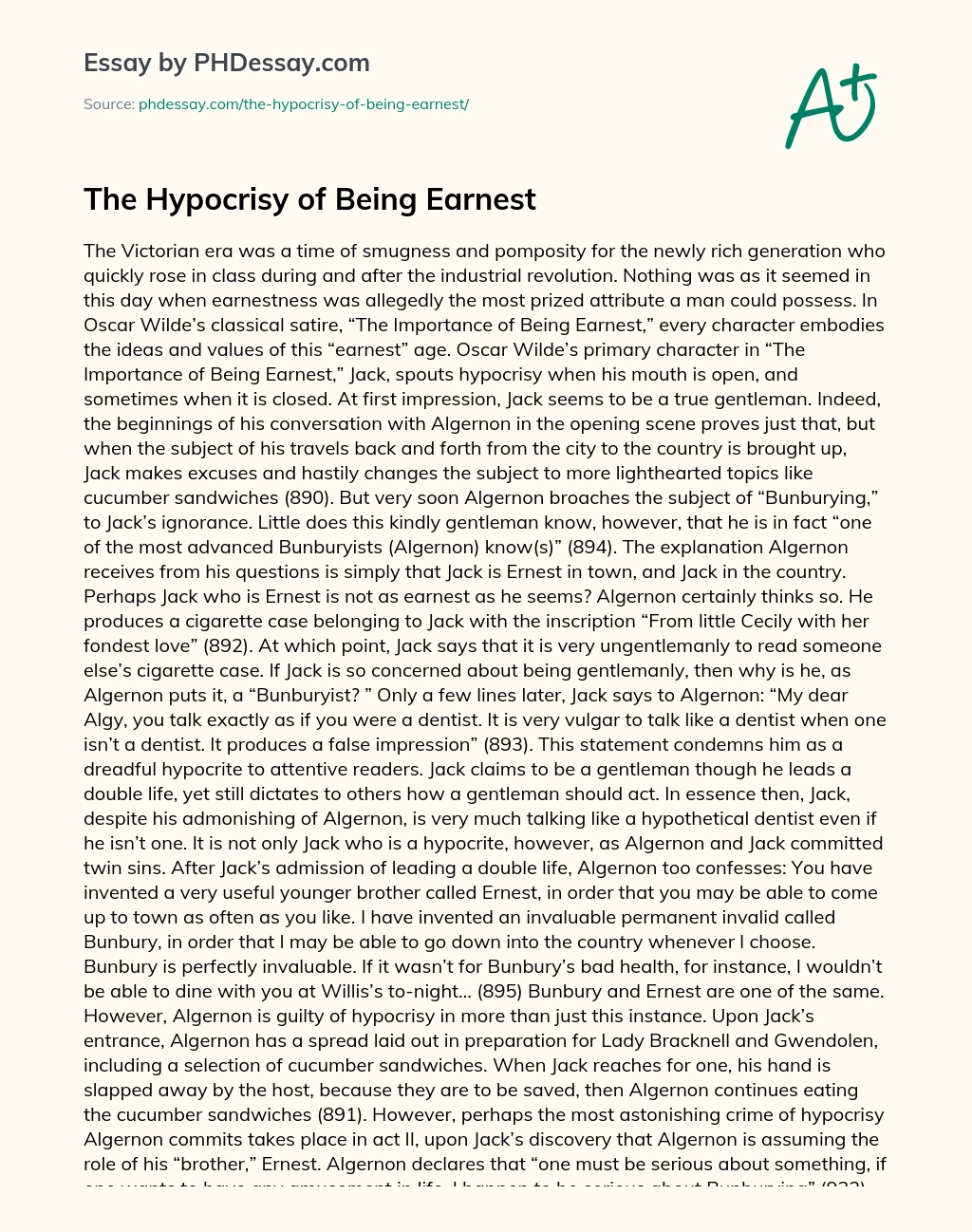 The Hypocrisy of Being Earnest essay