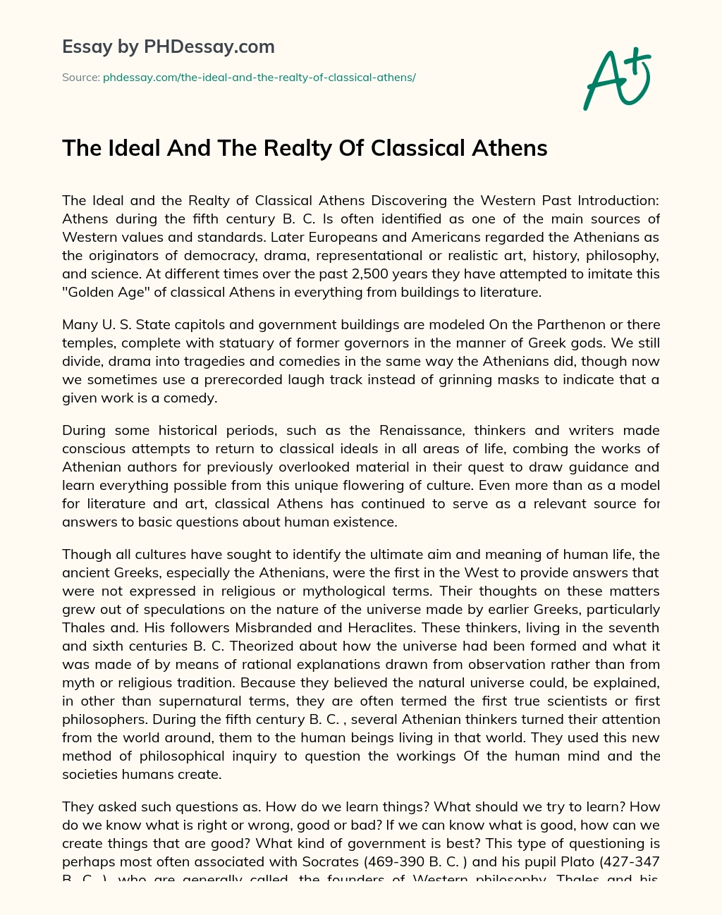 The Ideal And The Realty Of Classical Athens essay